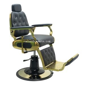 barber chair in gold color and chocolate leather